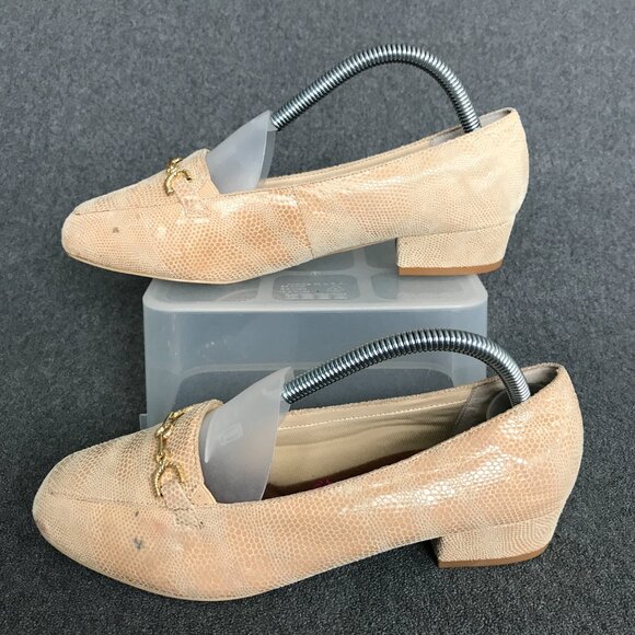 Ros Hommerson Taylor Nude Lizard Print Leather Loafers Womens Shoes Size 8.5 WW - Picture 2 of 13